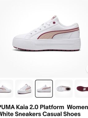Puma White Platform Sneakers with Pink and Beige Accents